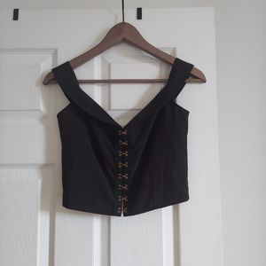 Nasty Gal black corset top with gold metal clasp hooks